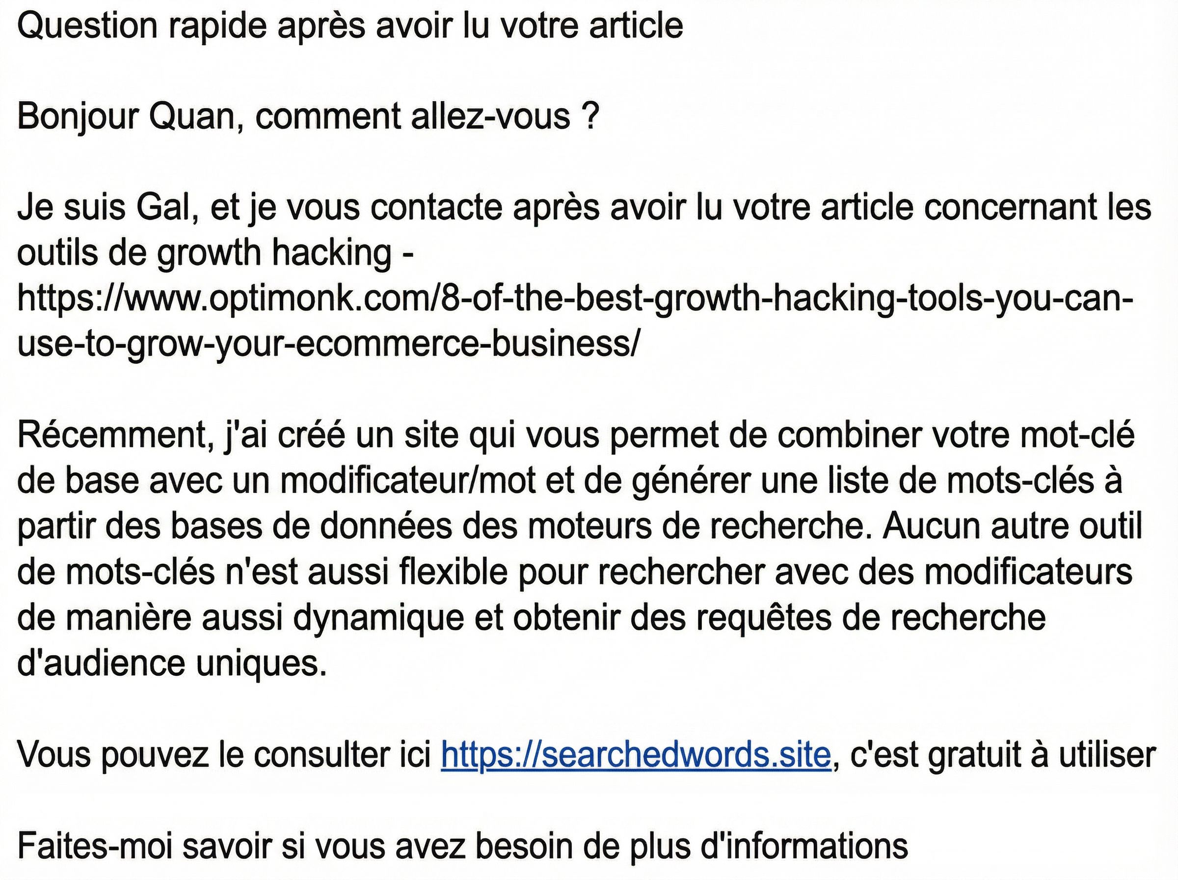 Exemple d'e-mail de prospection générique mal personnalisé à éviter