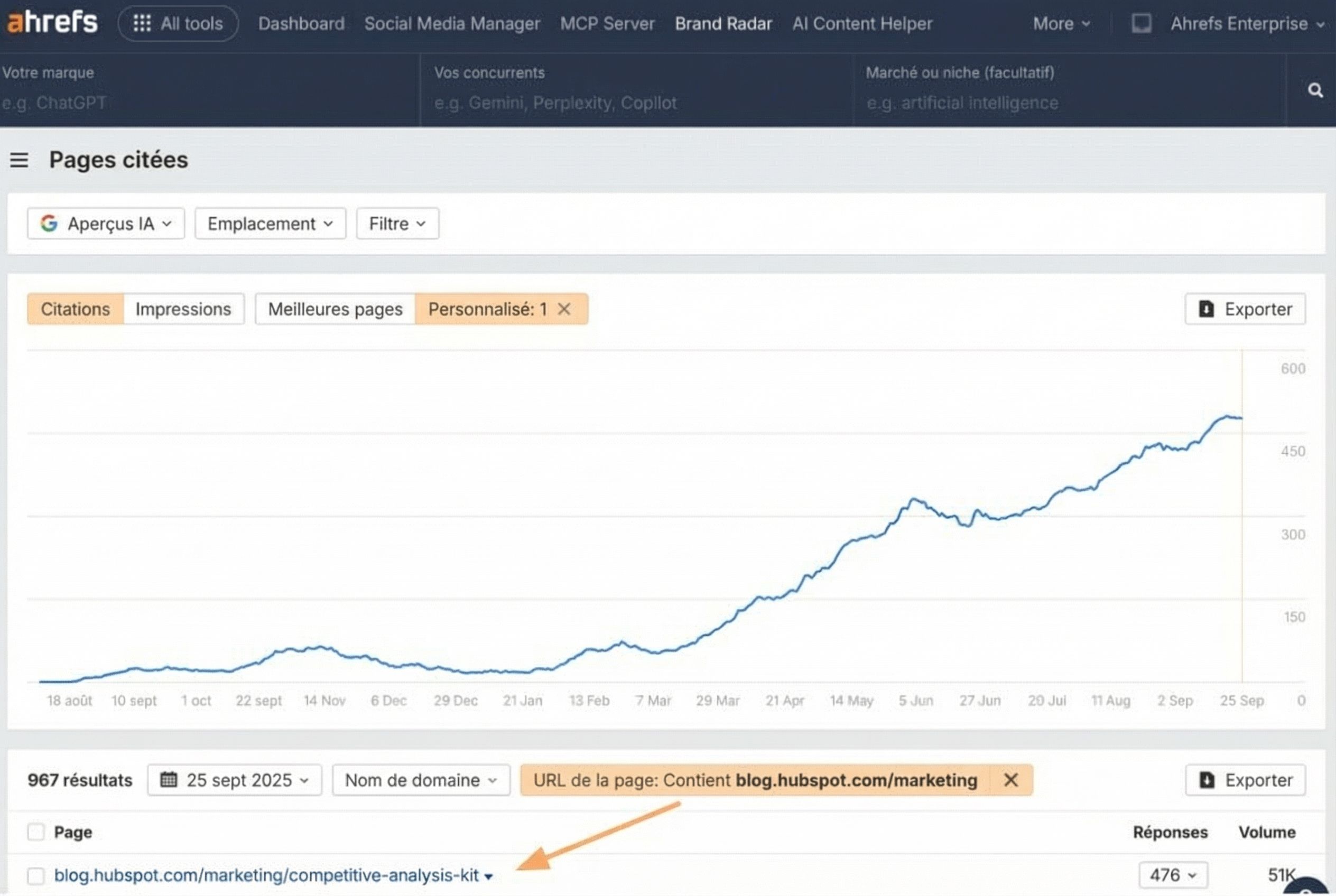 Outil de comparaison de texte côte à côte dans Ahrefs montrant le contenu ajouté et supprimé lors d'une mise à jour de page
