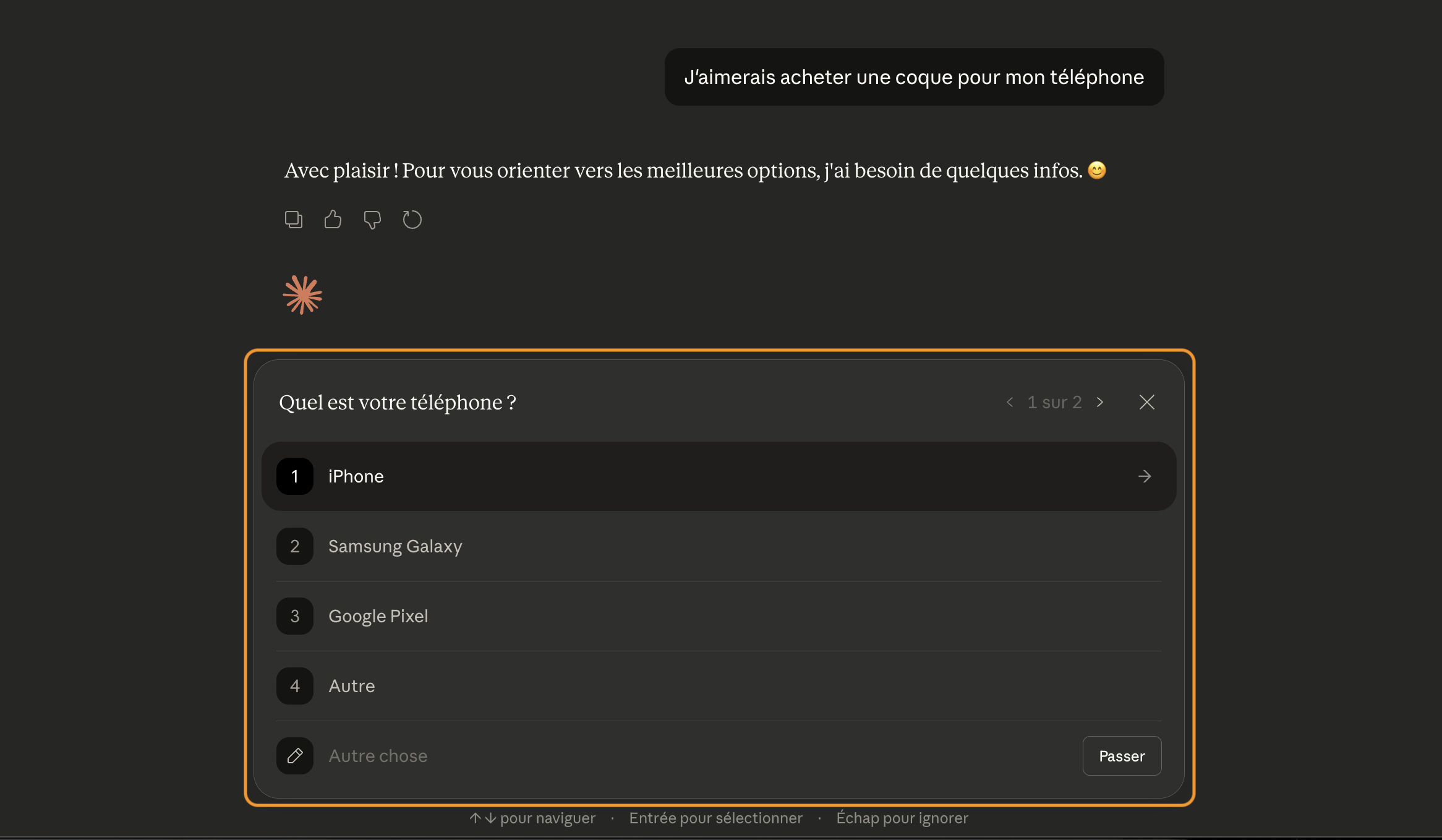 Capture d'écran d'une réponse de Claude IA pour clarifier l'intention