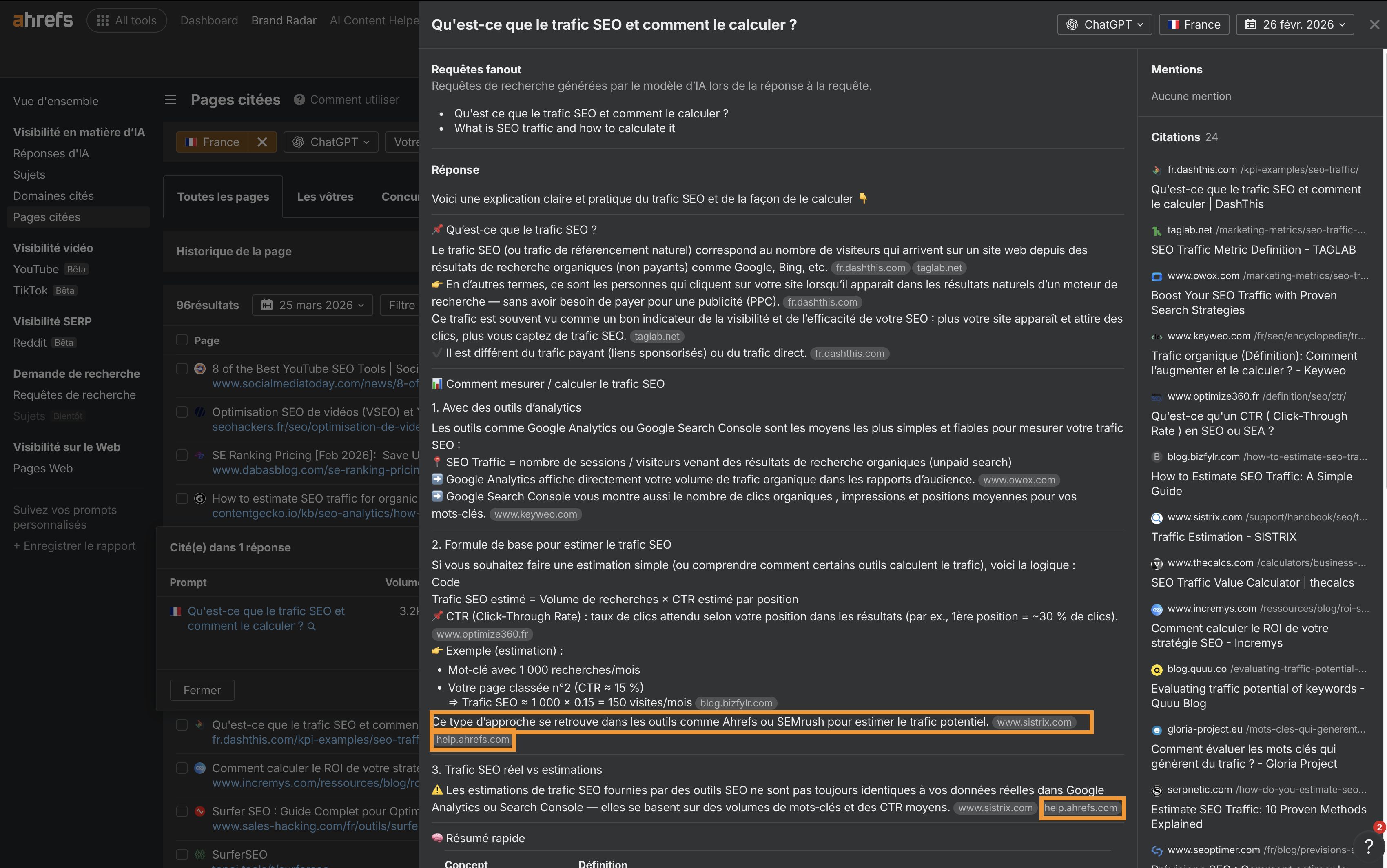Démonstration en image pour trouver des prompts et des réponses avec marque sur Brand Radar