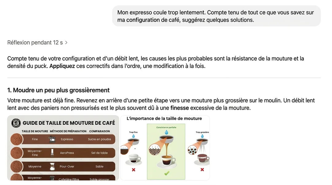 Exemple de conversation ChatGPT sur la préparation d'un expresso