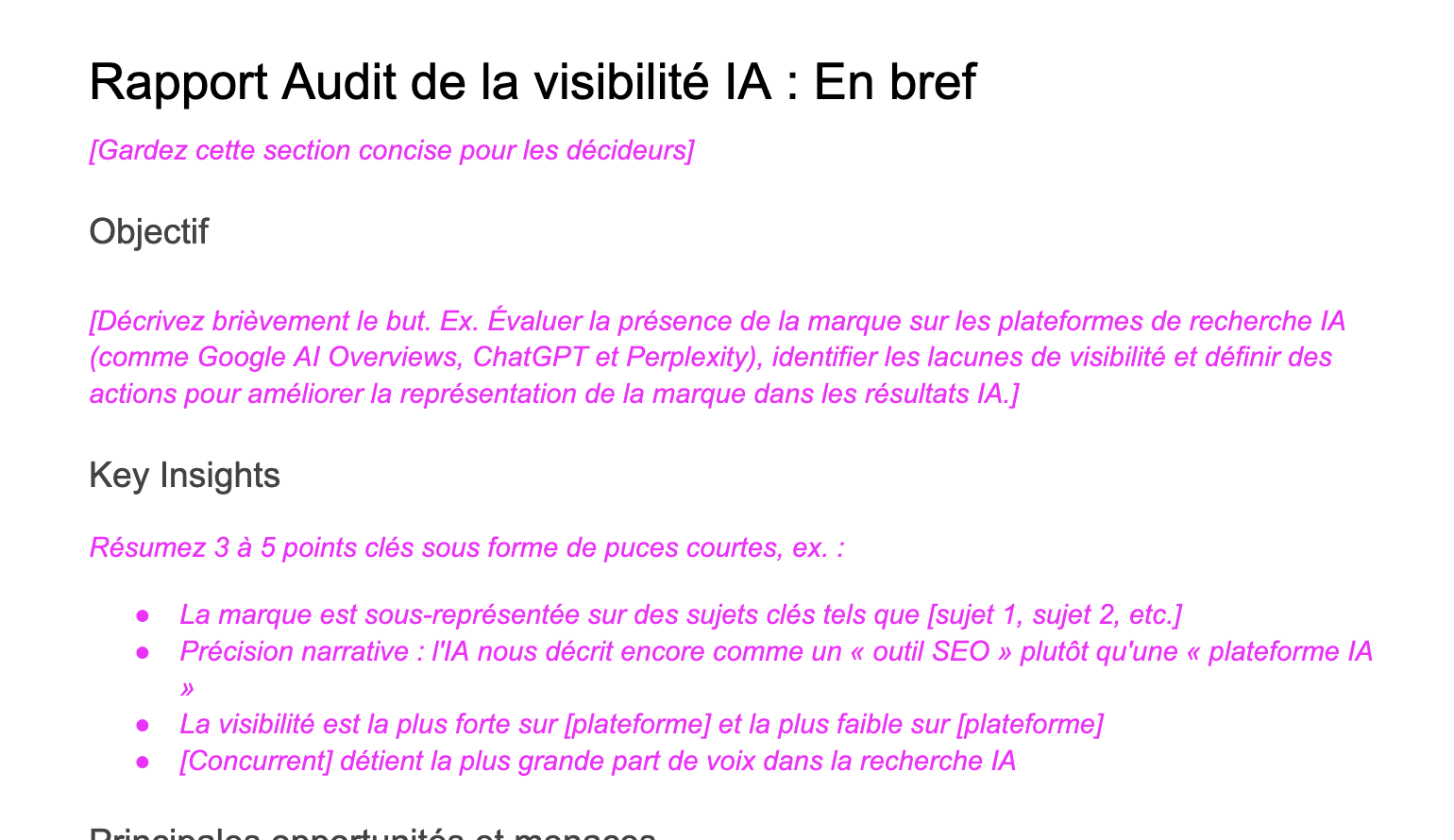 Le template de l'audit de visibilité IA d'Ahrefs à télécharger