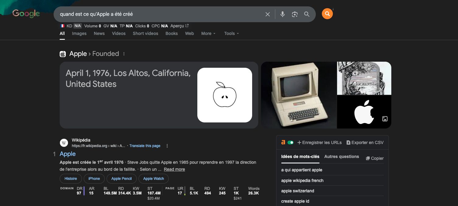 Knowledge Card d'Apple dans les résultats Google