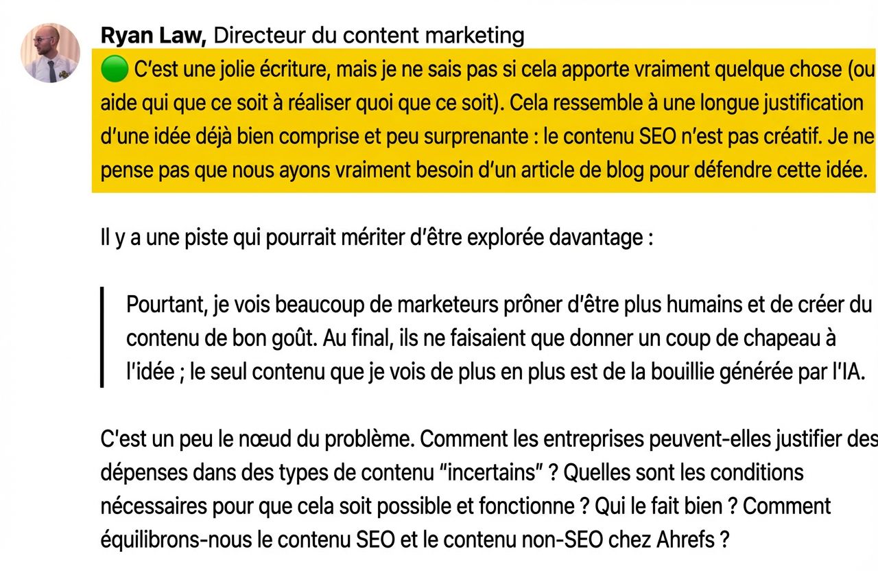 Commentaire de Ryan sur notre outil de relecture, avec pour objectif de développer mon goût en tant de rédacteur