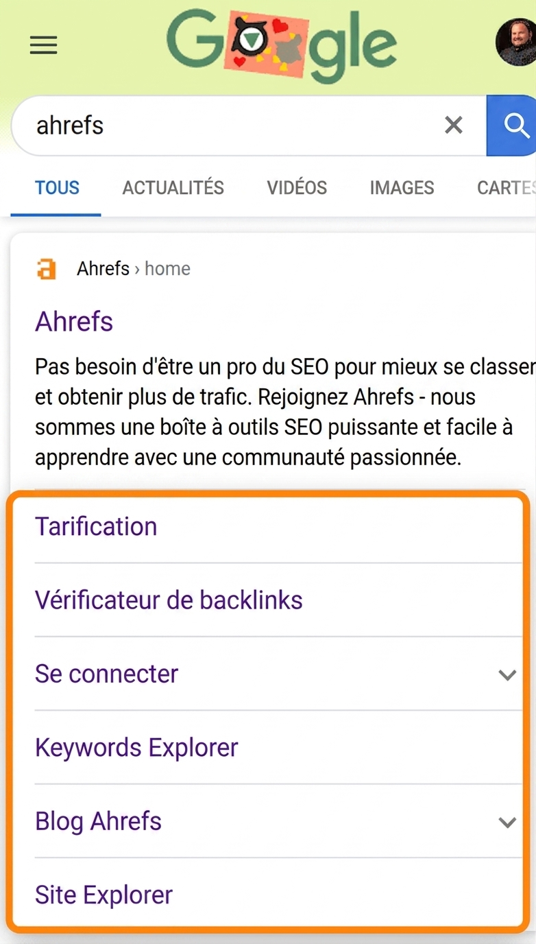 exemple-de-sitelinks-oragnique-avec-serp-mobile-ahrefs