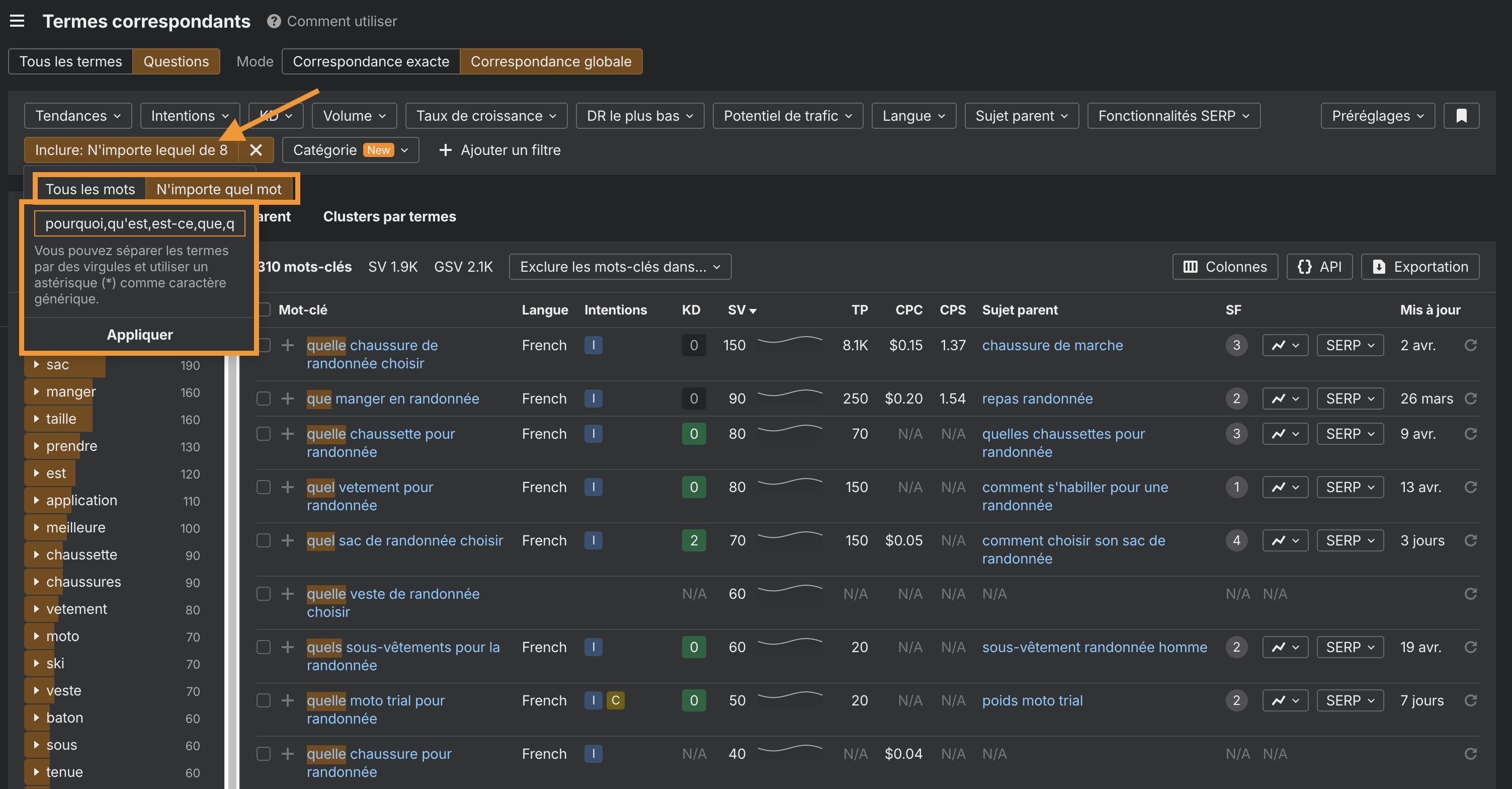 rapport-termes-correspondants-keywords-explorer-ahrefs-trouver-idees-promtps-a-suivre-visibilite-ia
