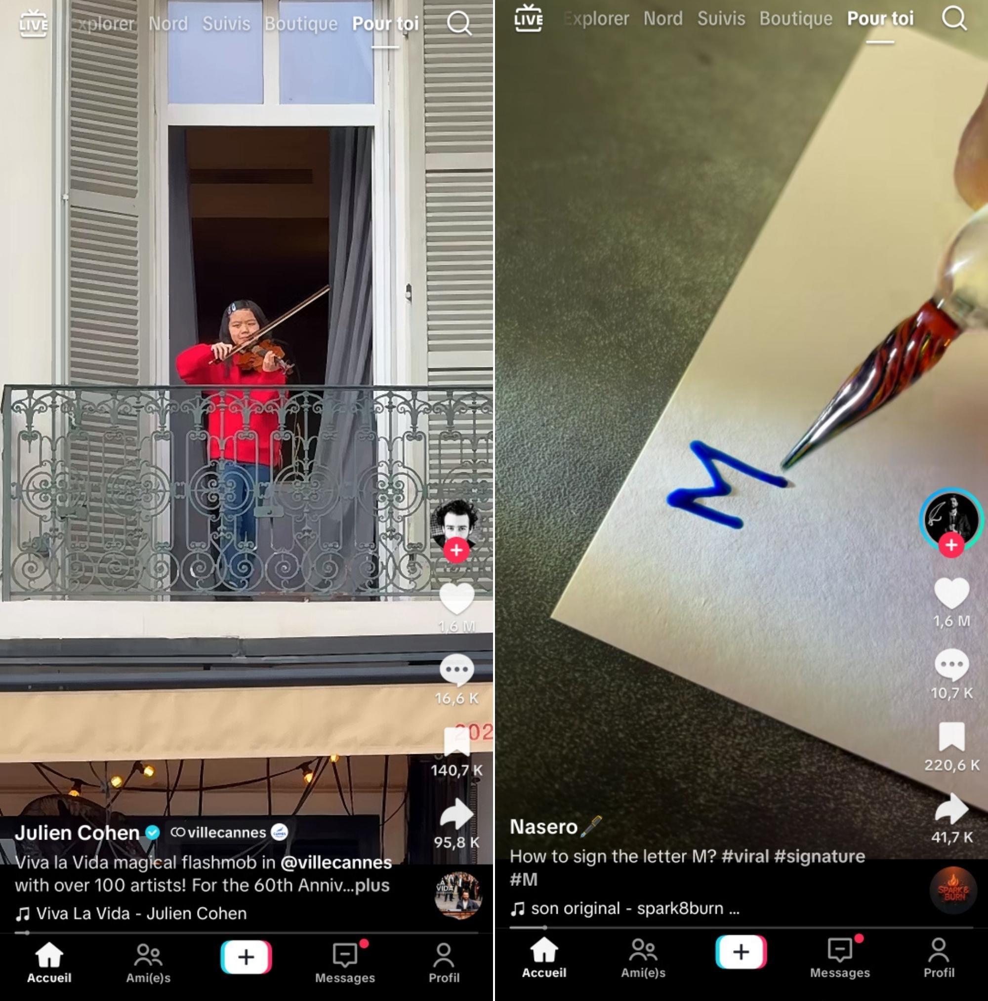 Captures d'écran du fil Pour toi de TikTok