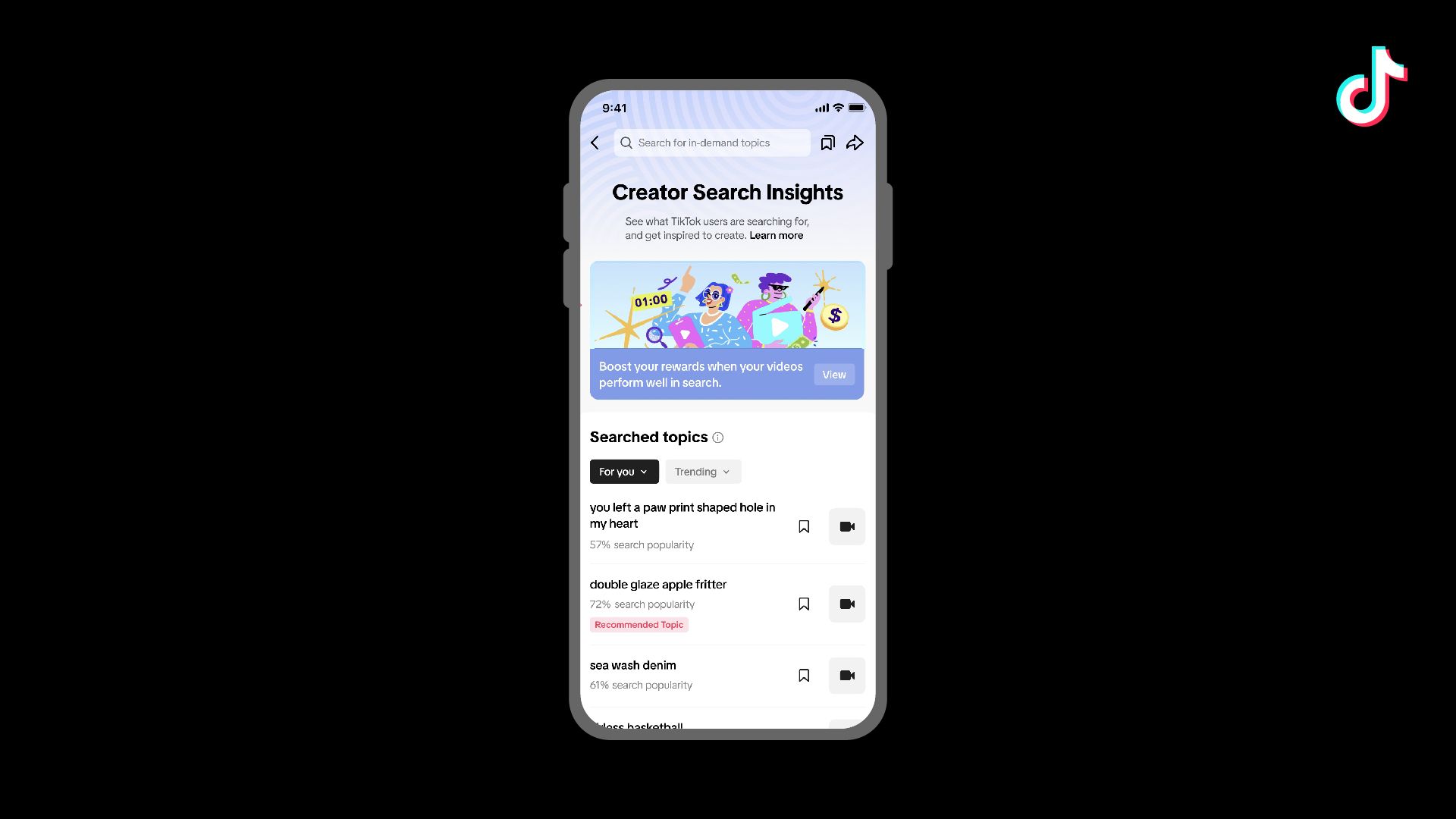 Visuel de Creator Search Insights pour TikTok