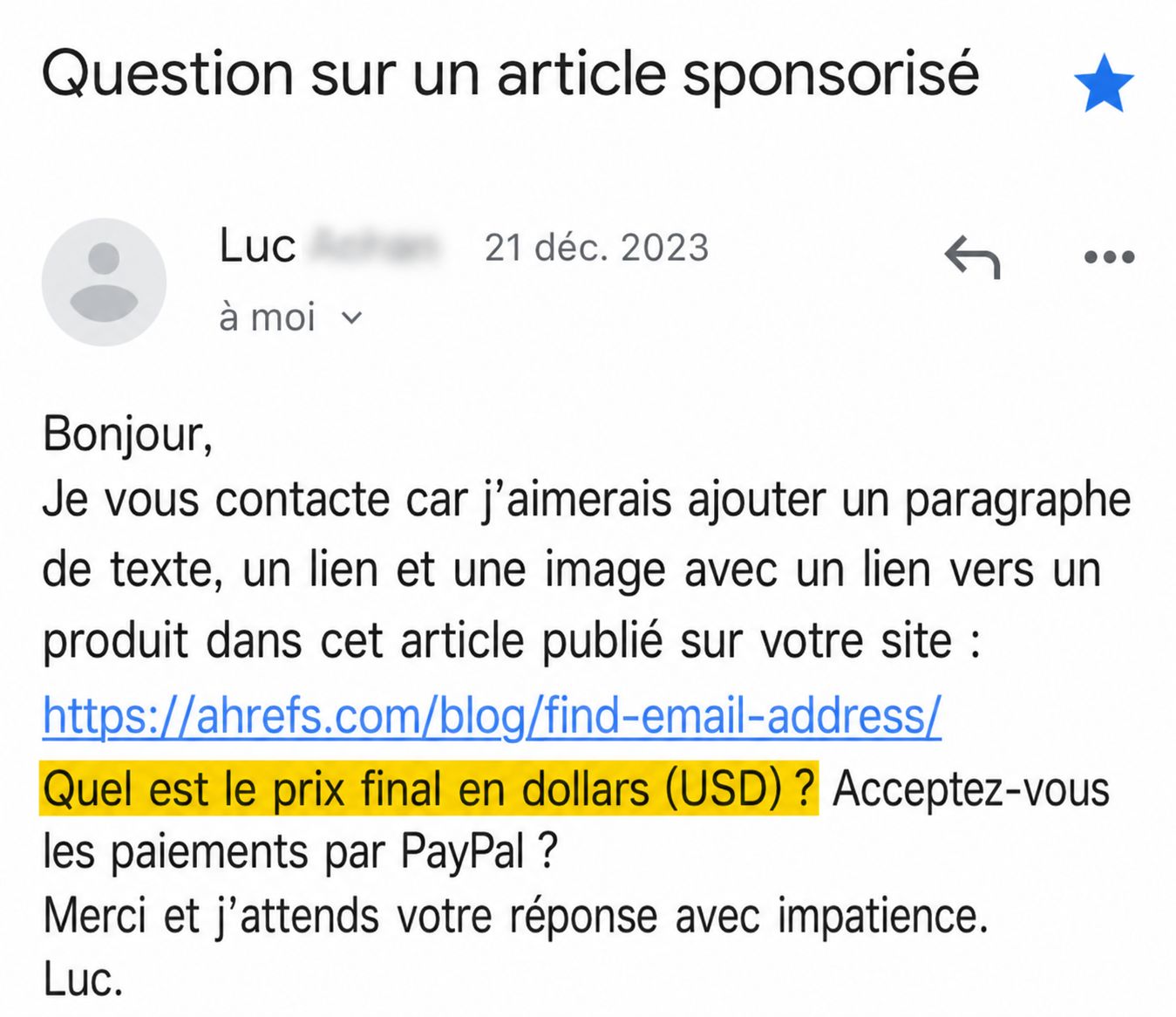 message froid pour obtenir un backlink