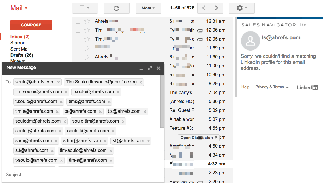 gmail permutations sales navigator email check