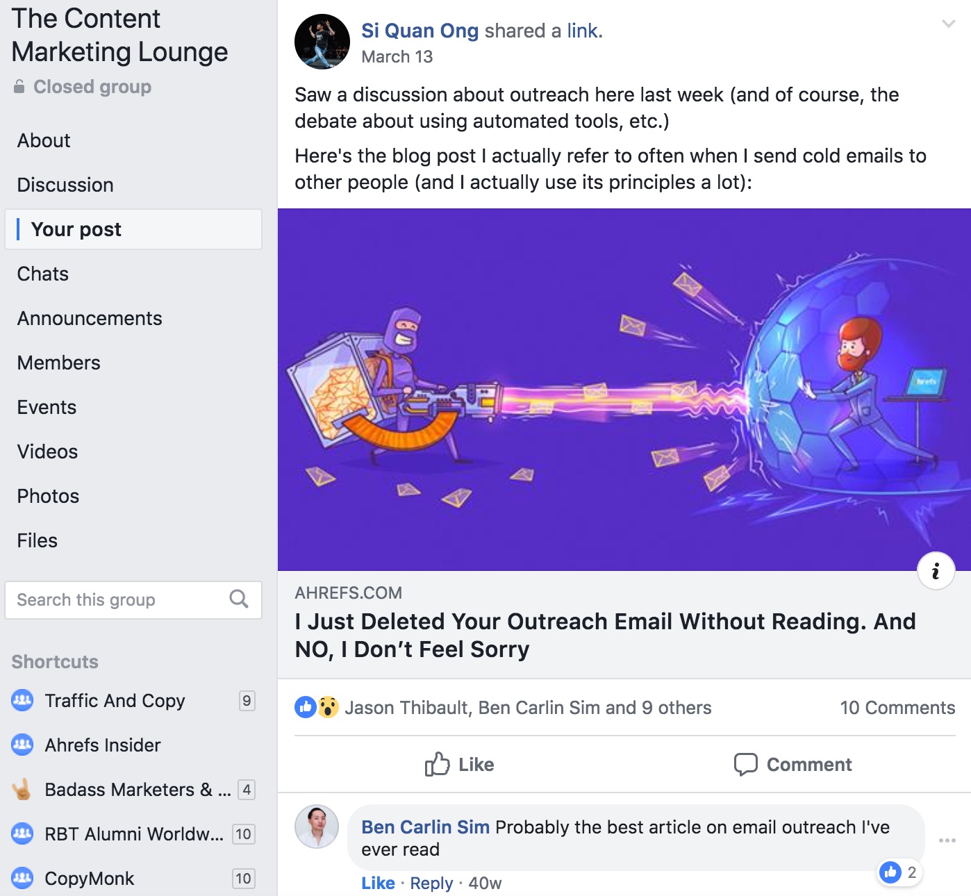 example of facebook engagement