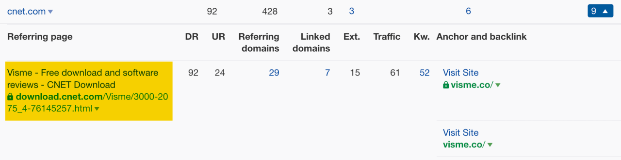 cnet.com の記事で複数の競合ツールが「試すべきツール」として一覧表示され、Vismeへのリンクが含まれていることを示す画面キャプチャ。
