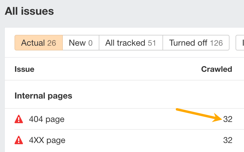 技術的なSEOの問題で影響を受けている URL を確認するためにクリックする場所を示す画面
