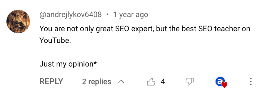YouTube に頻繁に投稿することで得られる、視聴者からの肯定的なコメントが並んだ YouTube コメント欄のスクリーンショット