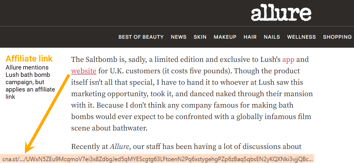 AllureからLushへのアフィリエイトリンクのスクリーンショット