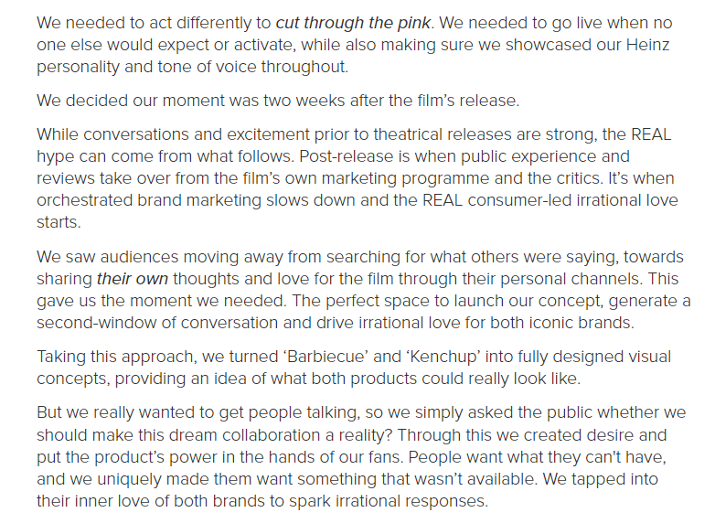 Heinzによるショーティ賞でのバービーキューPRキャンペーンのタイミングに関するコメント