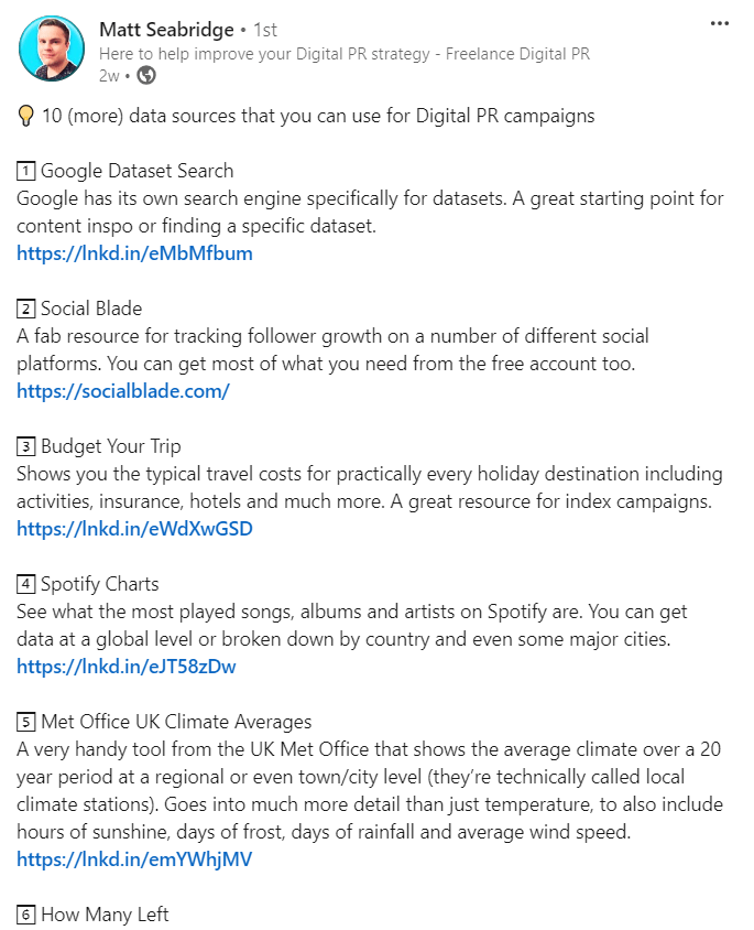 PR の専門家マット・シーブリッジ氏のニュースレター「The Digital PR Observer」 のスクリーンショット