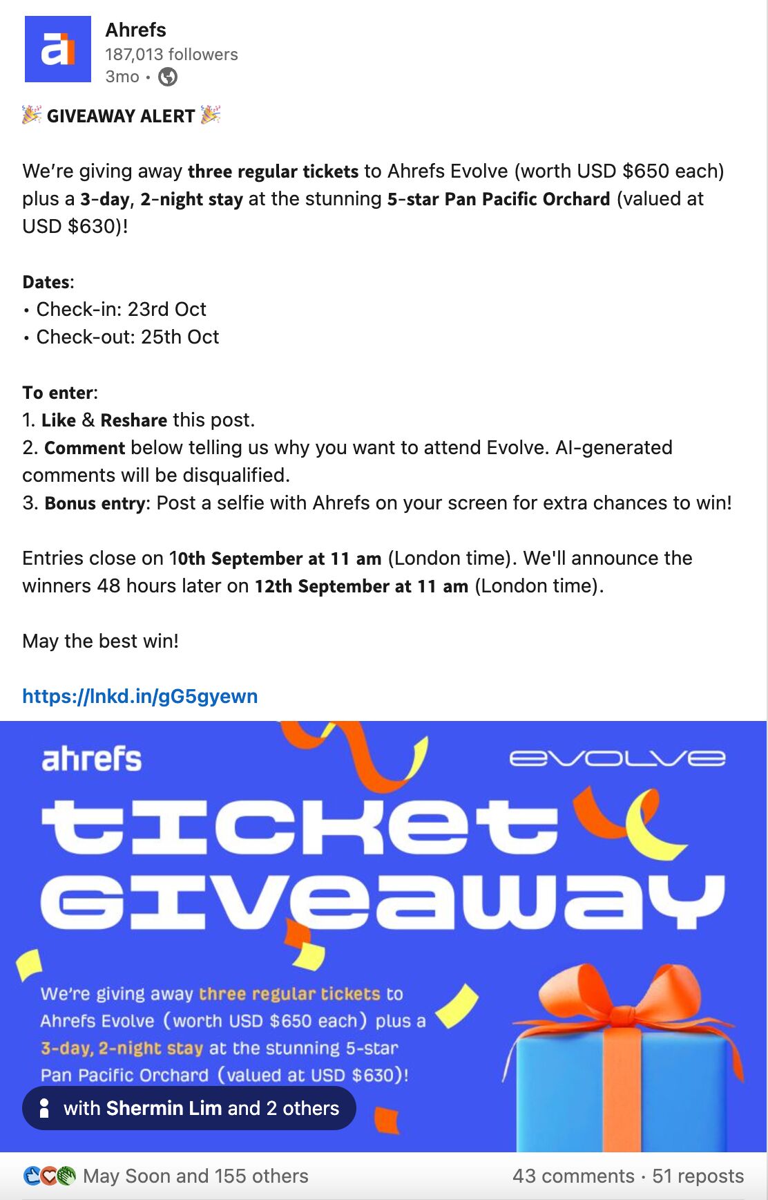 Evolve のプレゼントを企画を発表する Ahrefs の投稿