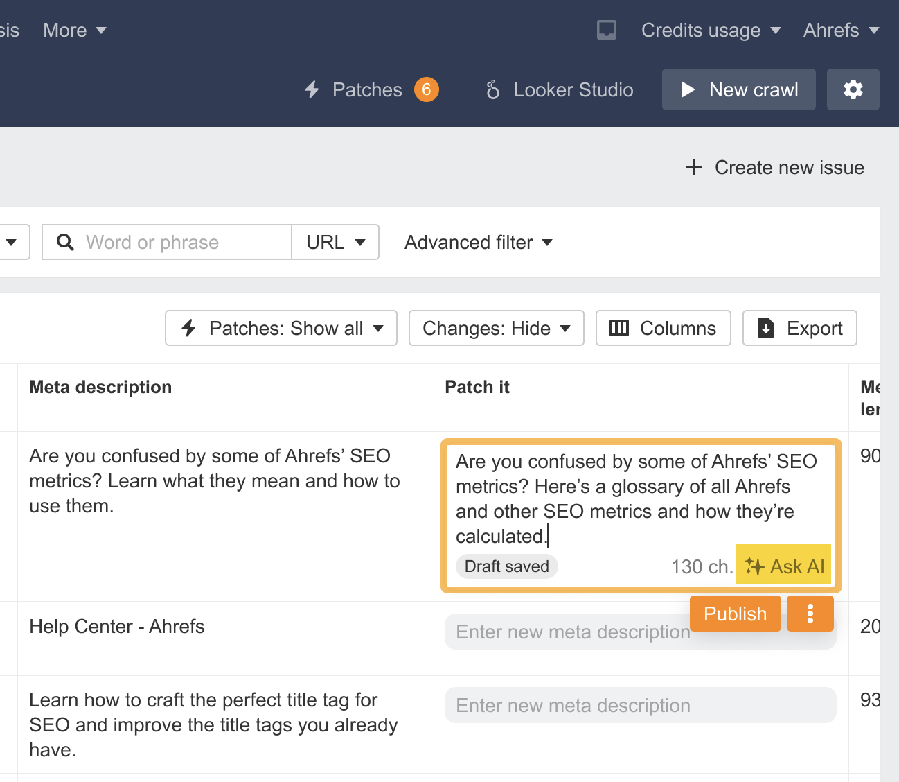 タイトルやメタディスクリプションの書き換えなどのタスクに対応する AI 機能