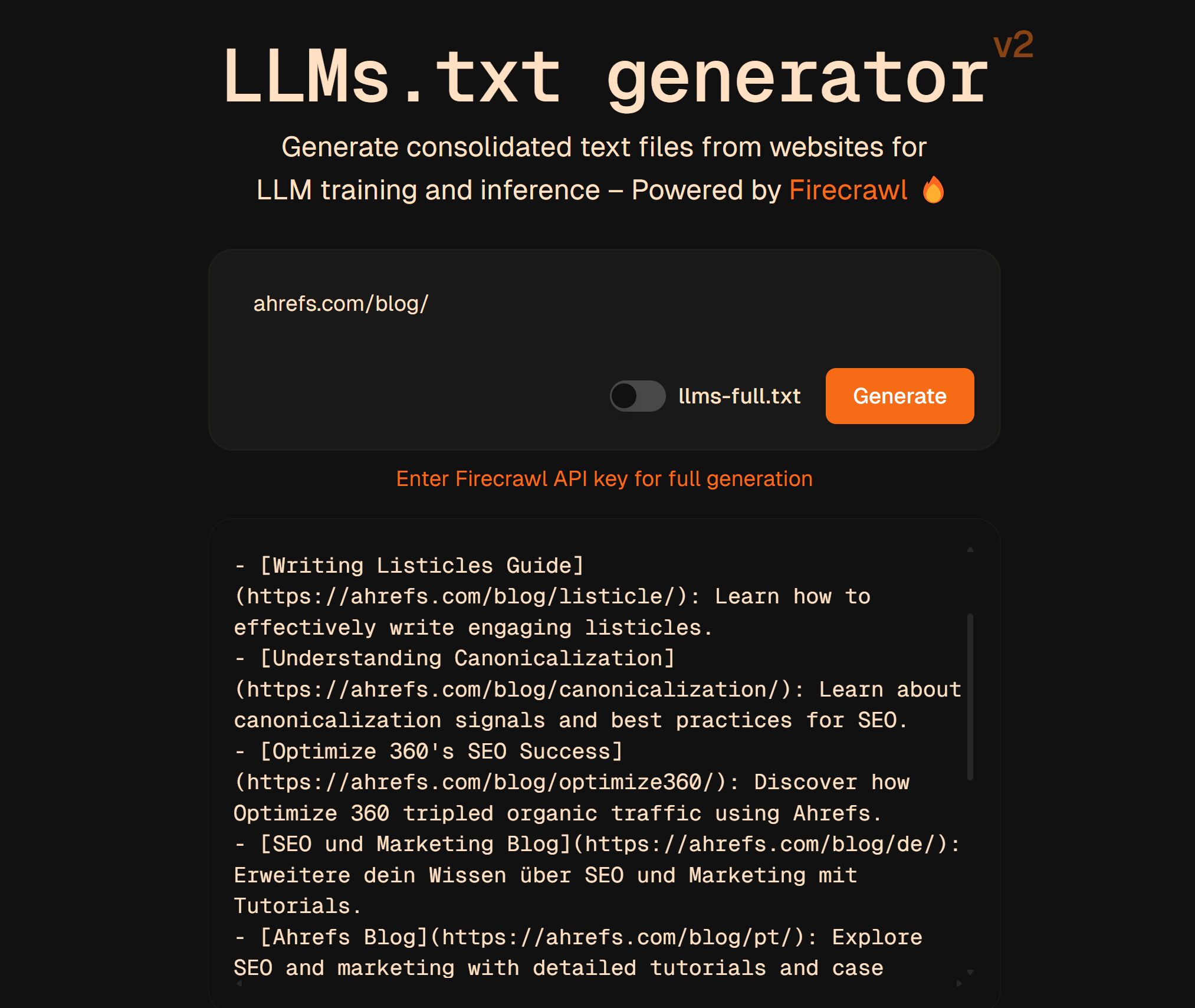 独自の llms.txt を作成できる無料の llms.txt ジェネレーター