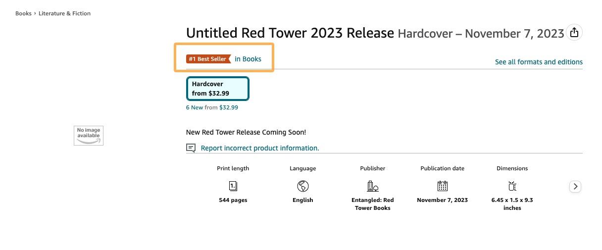 タイトルのない出版物が 2023 年 10 月に全書籍の中で 1 位にランクされたことを示す Amazon のスクリーンショット。