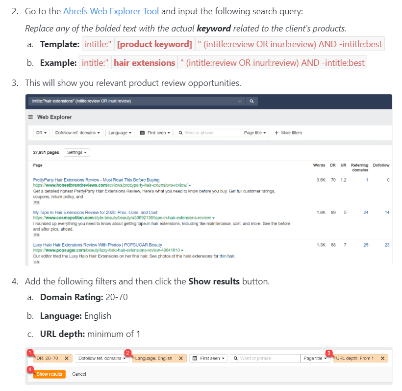 Ahrefs のウェブエクスプローラーツールを使ったエージェンシーの SOP（標準業務手順）