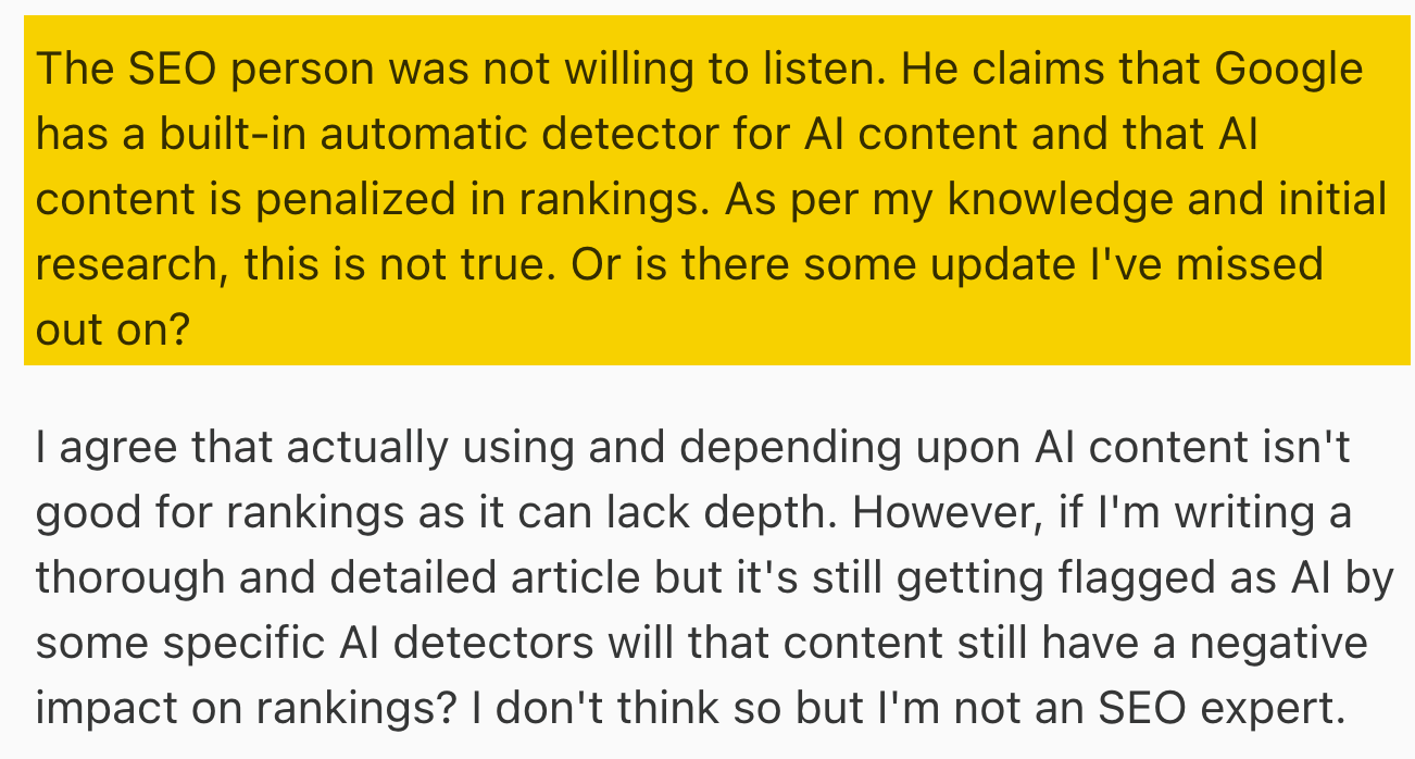 「AI コンテンツはペナルティを受ける」とする Reddit のコメント