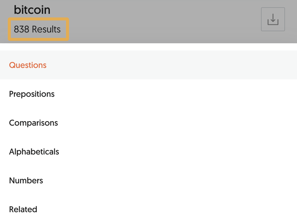 Answer The Publicの検索結果（キーワード候補）画面