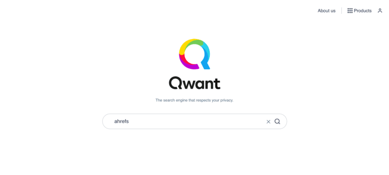 Qwantのトップページと検索バーの表示例