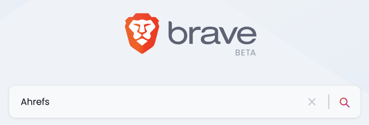 Brave Searchのトップページと検索バーの表示例