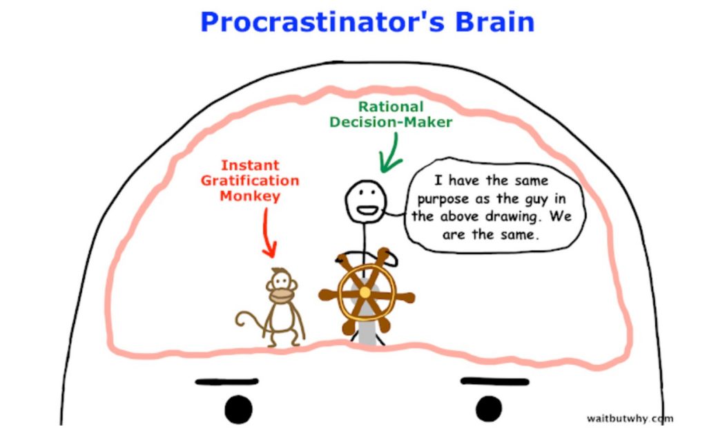 先延ばし（プロクラステネーション）するライターの脳のイラスト