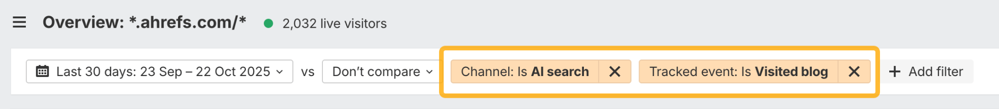 特定イベントに関連する AI 引用からのコンバージョンを測定するためのフィルター設定方法。