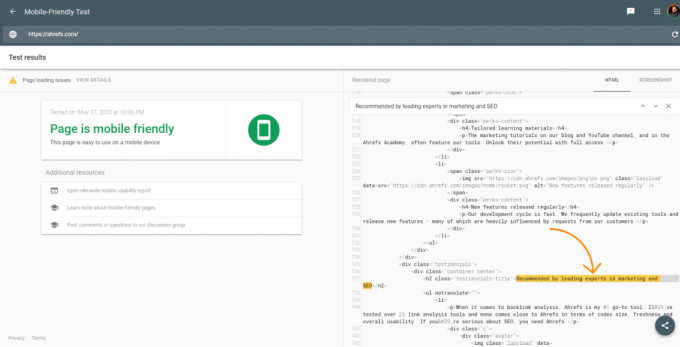 Mobile-Friendly Test の結果画面