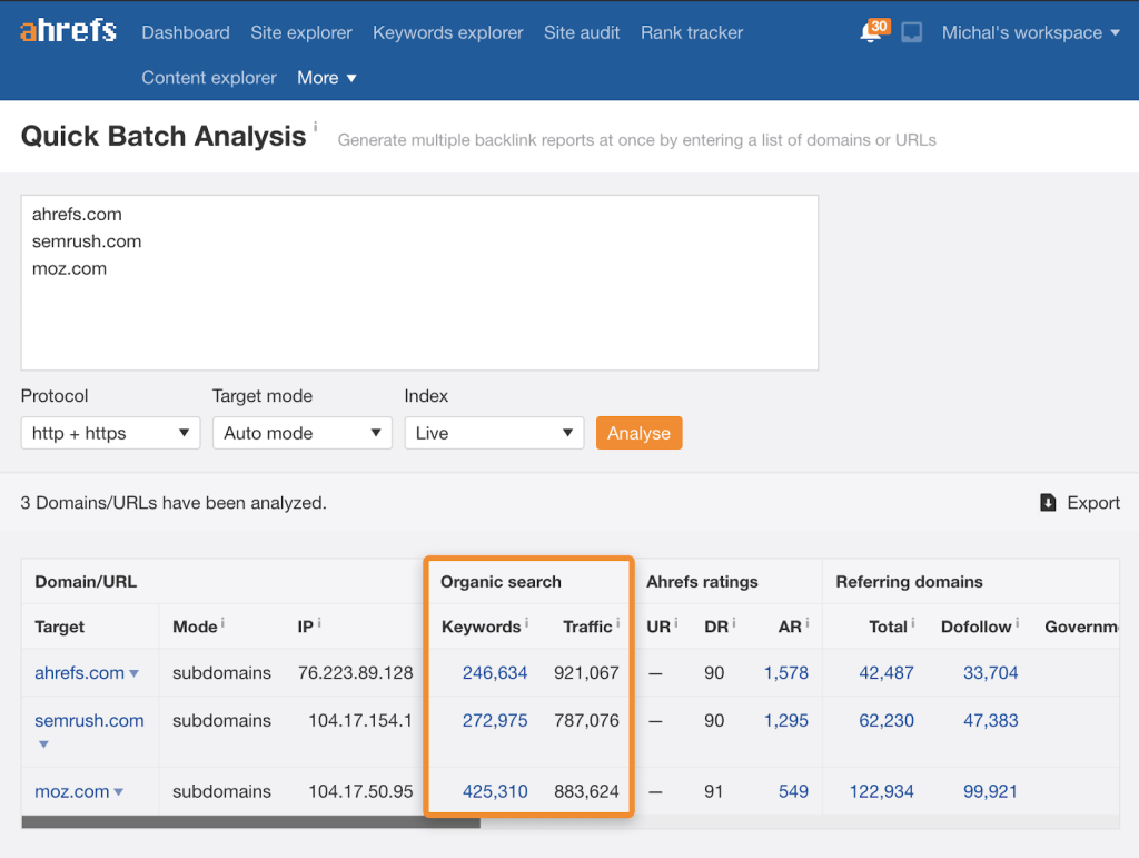Ahrefs のバッチ分析