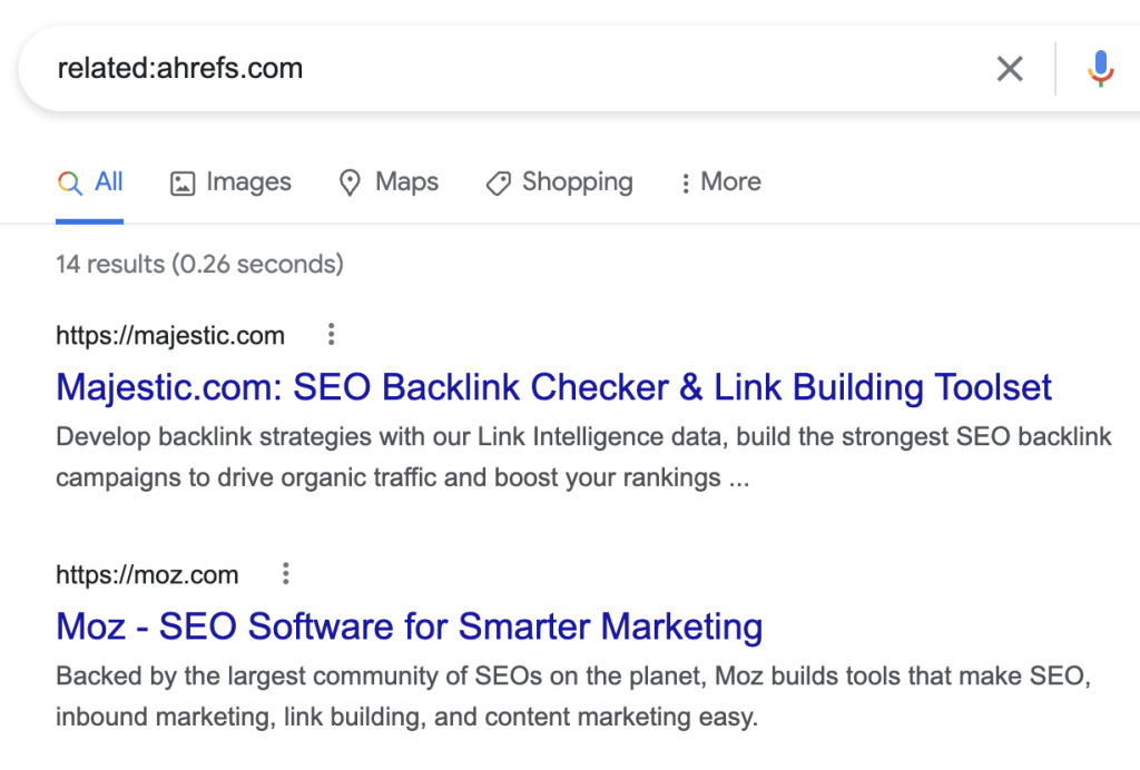 related:自分の Web サイトに関連する Web サイト (競合他社) を検索
