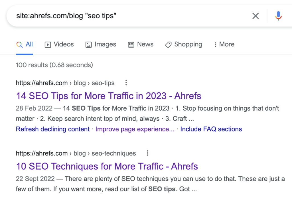 site:ahrefs.com/blog “SEO tips”を検索した結果画面