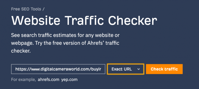 Ahrefs の無料ウェブサイトトラフィックチェッカーの画面