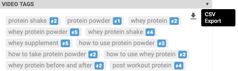 vidIQ でビデオタグを CSV にエクスポートする画面
