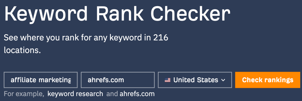 Ahrefs キーワード順位チェッカーの画面