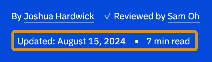 記事の執筆者・レビュー担当者・更新日が表示された、信頼性をアピールする情報セクションのスクリーンショット。