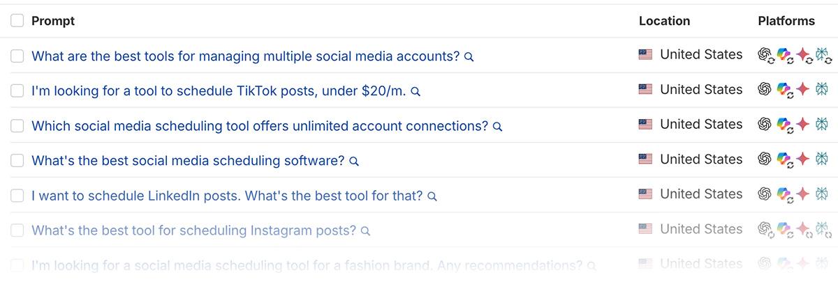AI プロンプト追跡のスケジュール例を示すカレンダー形式の図