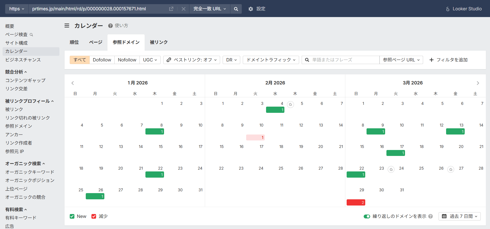 サイトエクスプローラーのカレンダー画面