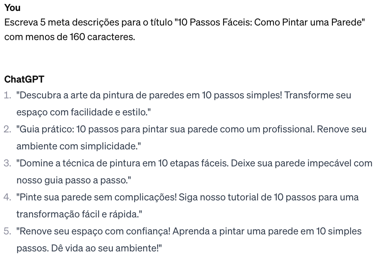 Using ChatGPT for generating ideas for meta descriptions