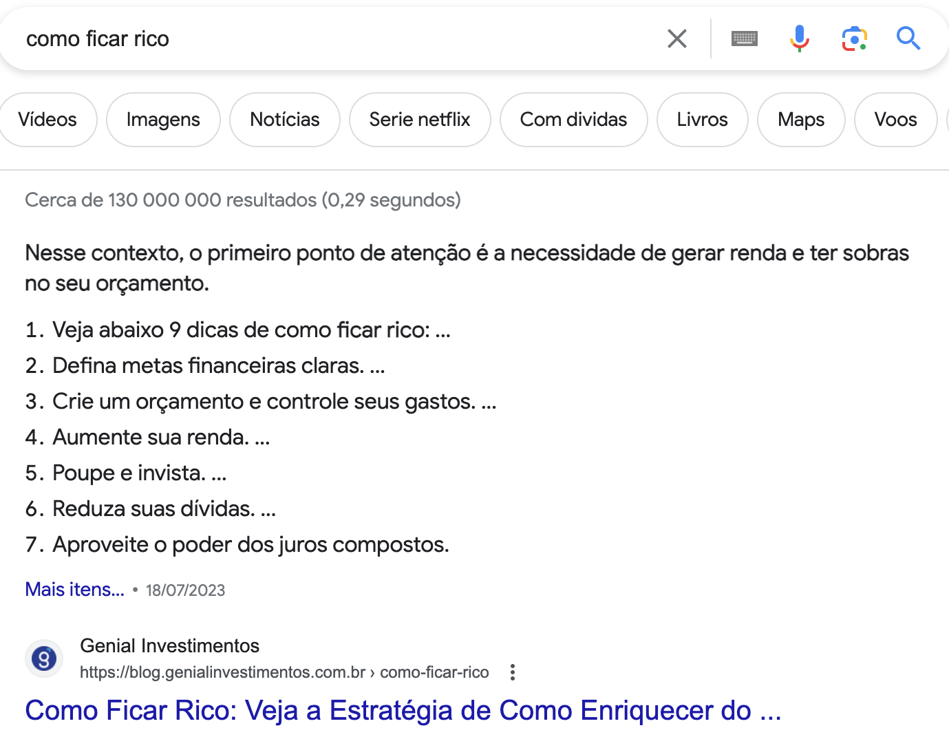 SERP showing a page with unique angle