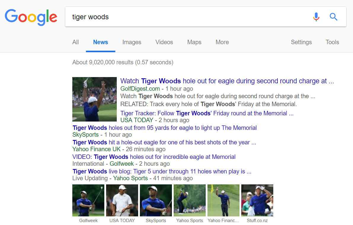 tiger woods google news