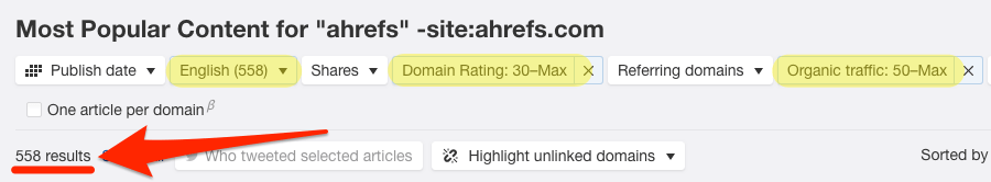 ahrefs content explorer mentions filtered