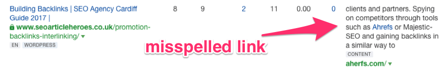 misspelled link ahrefs