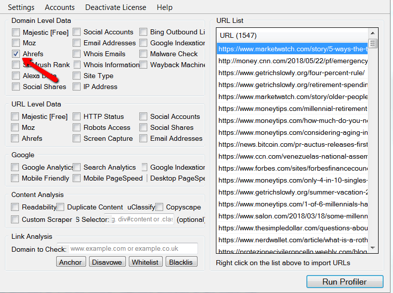 ahrefs url profiler api