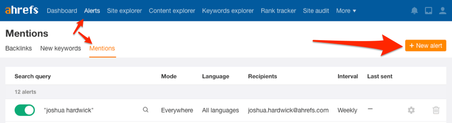 ahrefs alerts