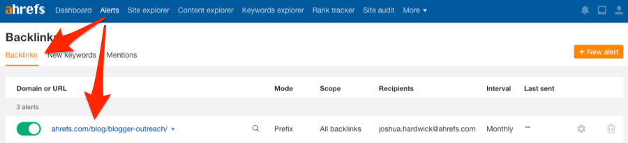 alerts backlink